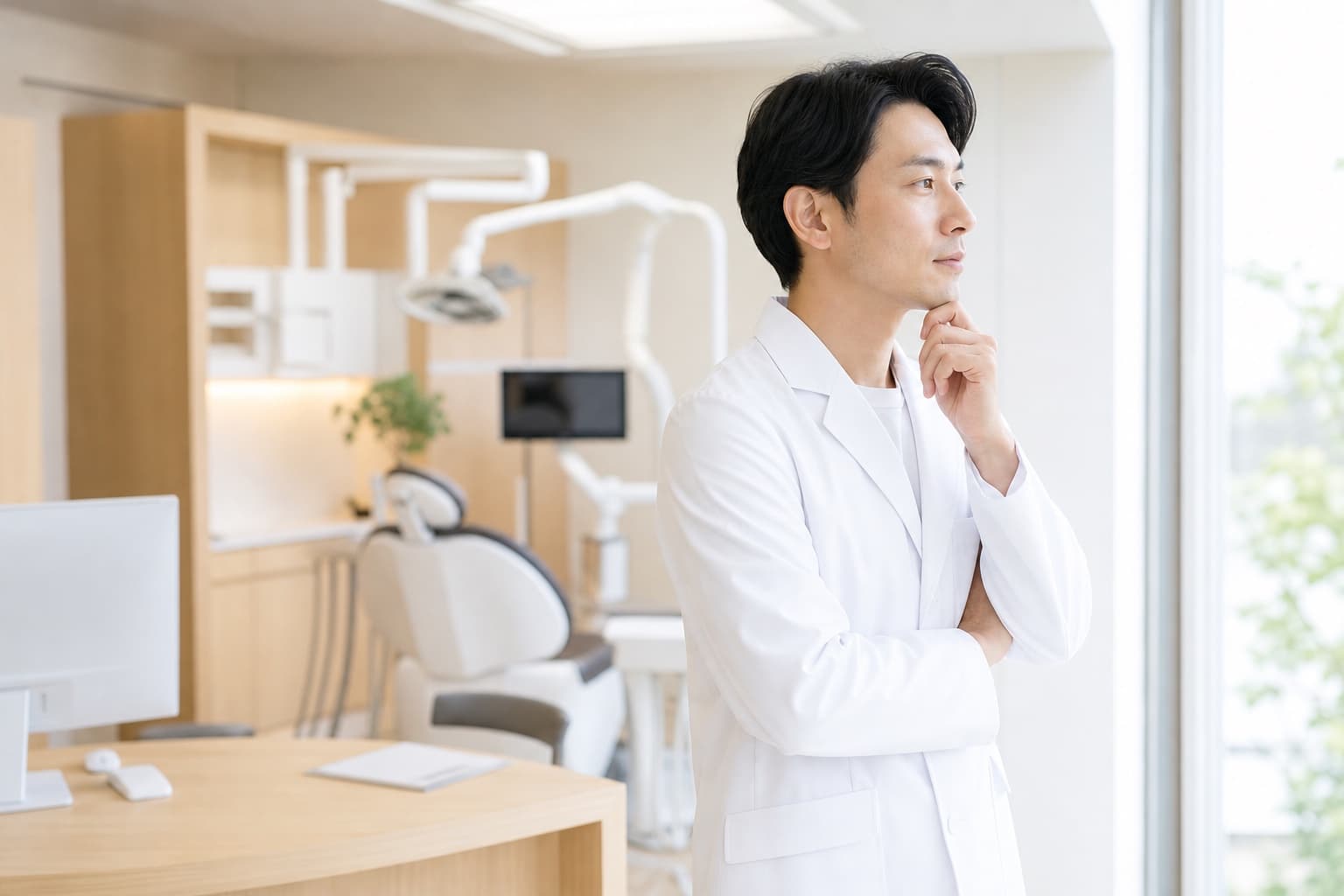 自由診療の強化が必要な理由を考える歯科医師のイメージ