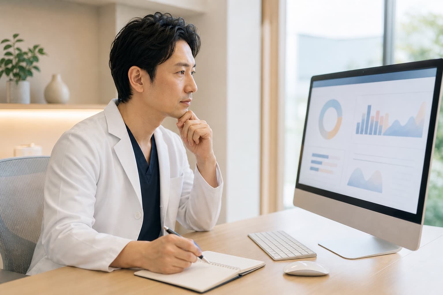 経営数値を分析する歯科医院経営者のイメージ