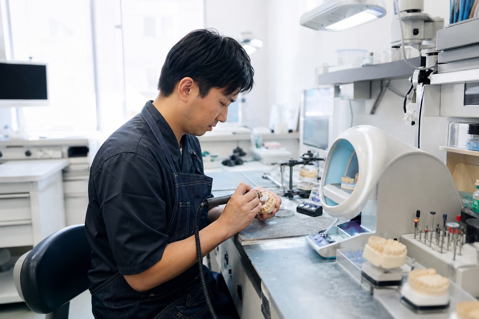 院内技工室で作業する歯科技工士のイメージ
