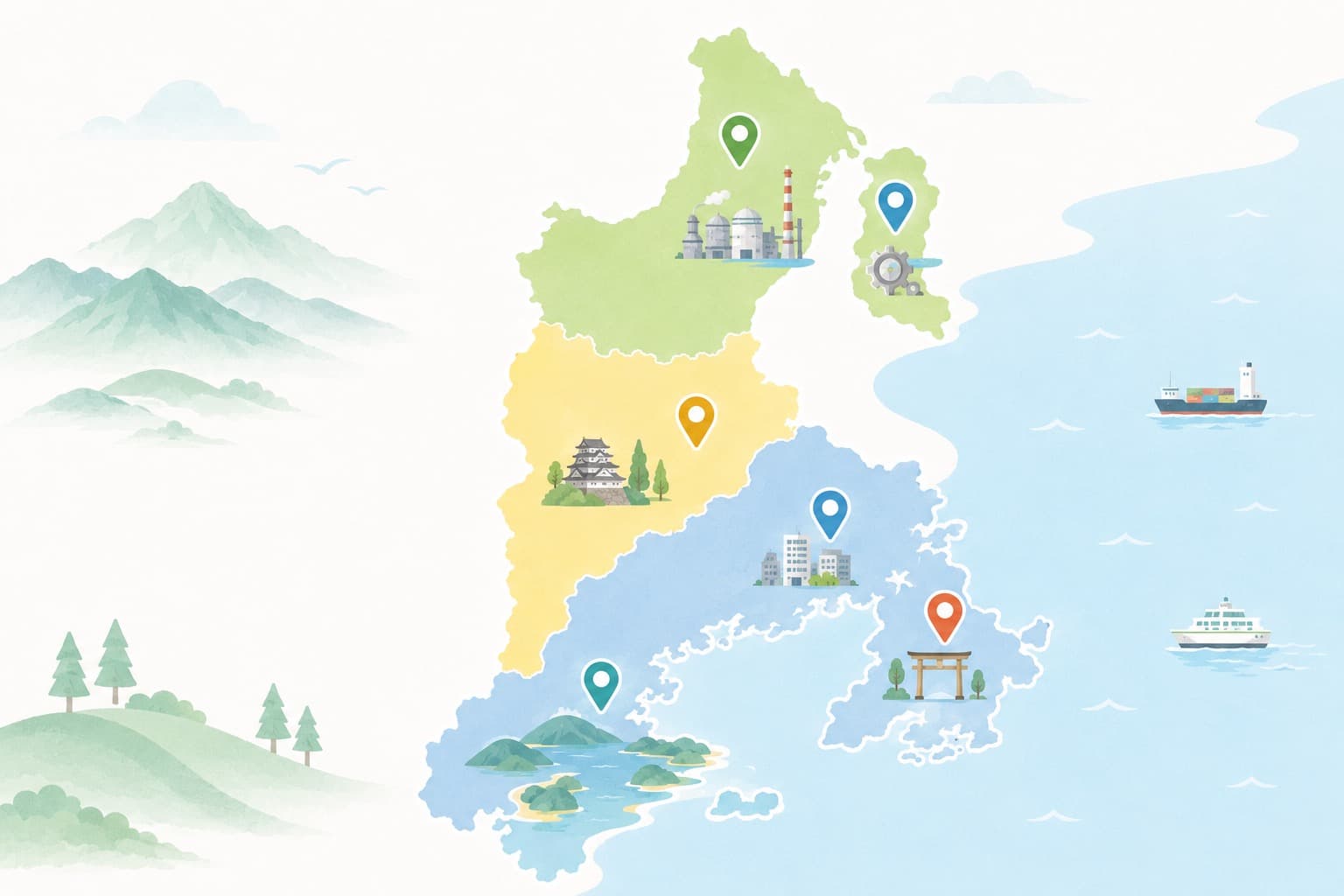 三重県の主要エリアの地図
